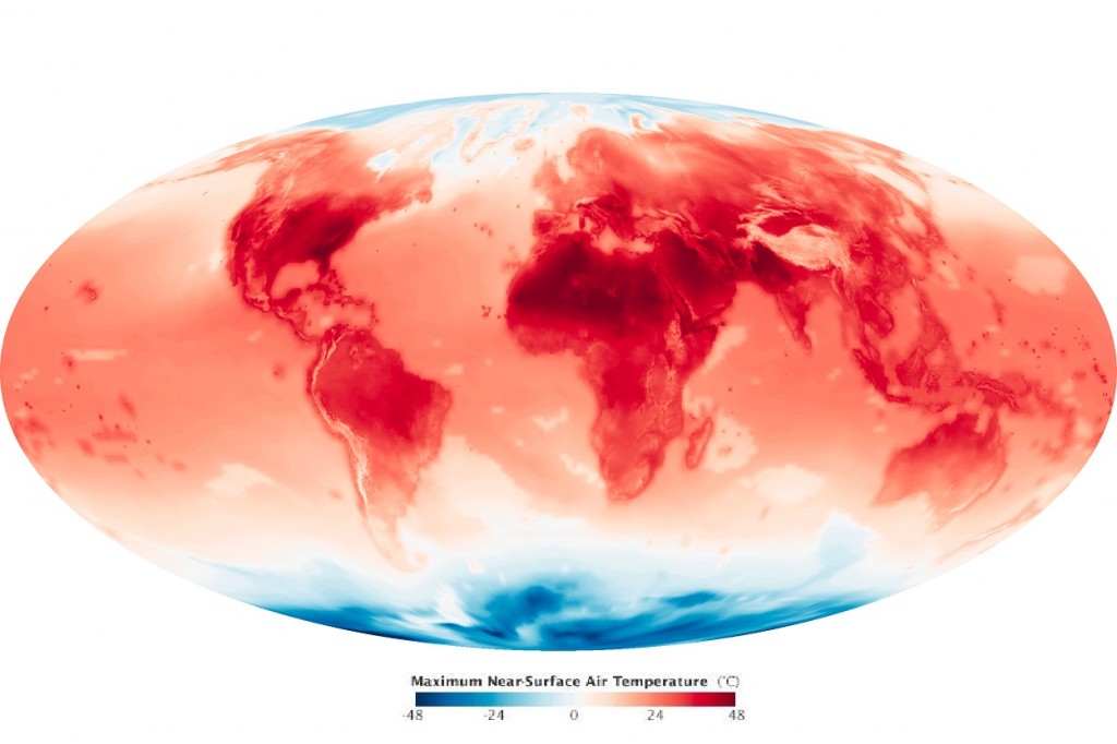 NASA가 예측한 2099년 6월의 지구 기온. 출처=NASA Earth Observatory